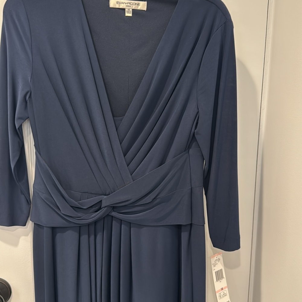 Evan Picone Faux Wrap Dress Ruched Waist in Blue Sapphire, Size 10, NWT - Picture 4 of 7
